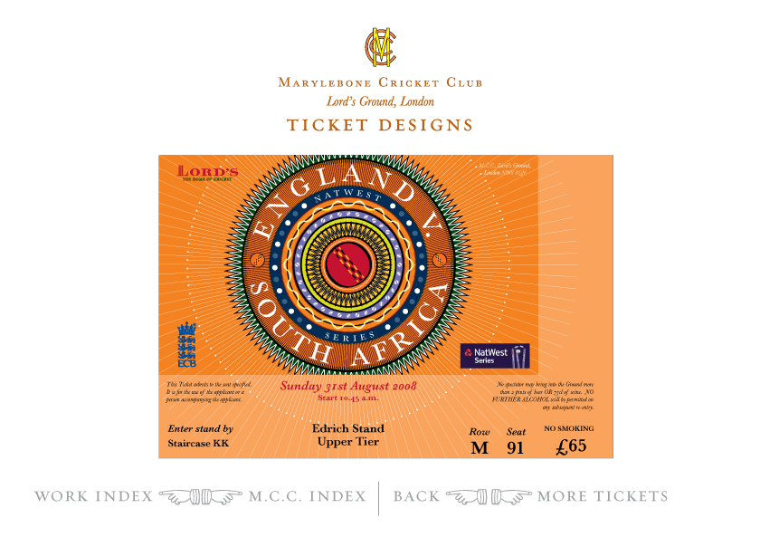 Ticket Design, 2008 England v. South Africa ODI, Lord's Tickets